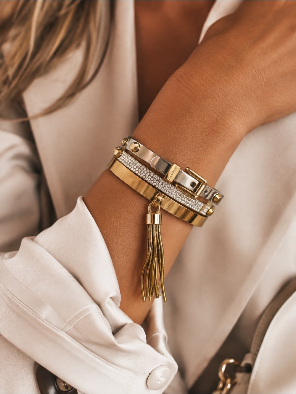 MICHAEL KORS 3-Piece Gold & Silver Mixed Metal Bangle Bracelet Stack